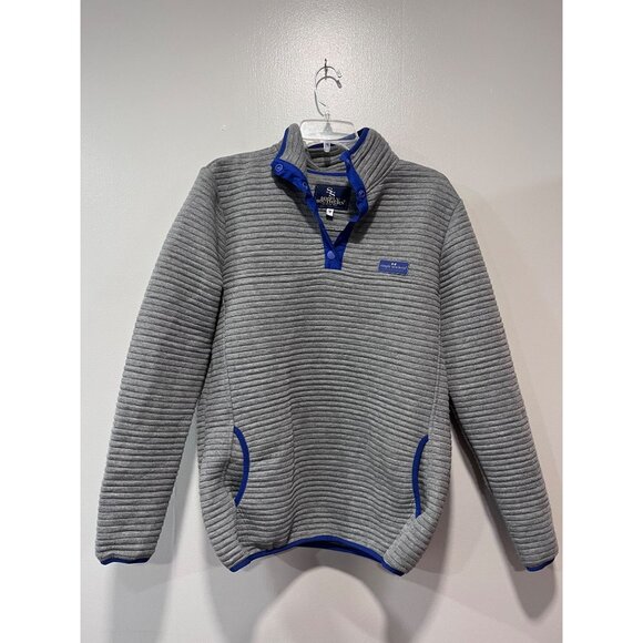 Simply Southern Collection Women’s Gray & Blue Quarter Snap‎ Fleece Pullover - Picture 1 of 11